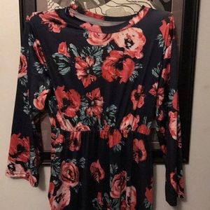Navy and Pink Floral Maxi Dress w/ Pockets
